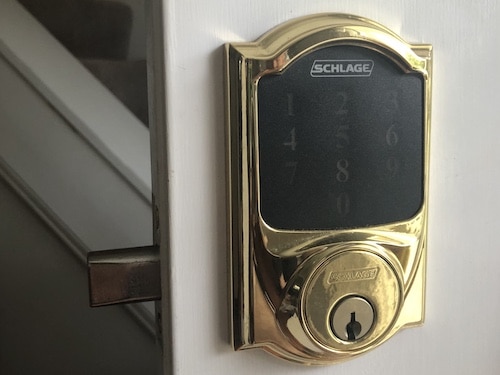 Schlage smart lock installed on residential door